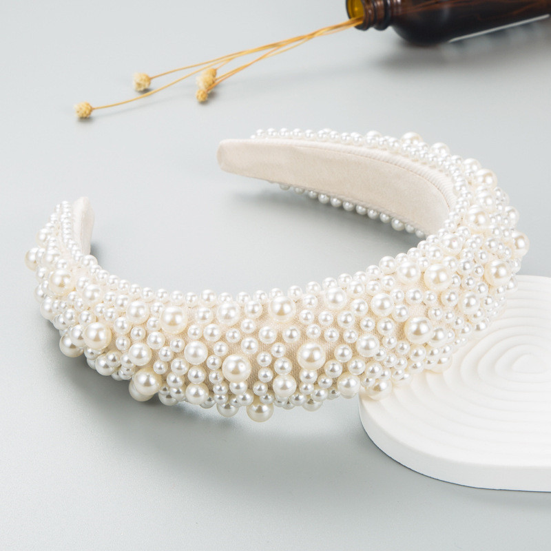 Headband Baroque Sponge Pearl Hair Accessories Women's Handmade Beaded Wide-Edged Fashion - 图片 16