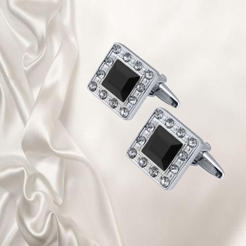 QUALITY MEN'S SILVER COLORFUL CRYSTAL SQUARE CUFFLINKS WEDDING CUFF LINKS - 图片 15