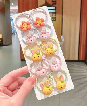 New Children's Hair String Cartoon 10 PCs Set Cute Hair String Pairs Ponytail Hair Ring Girls High Elasticity Elastic Band Hair Accessories