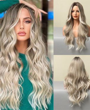 Fashion Medium Big Wave Light Natural Mixed Color Light Gray Full-Head Wig Wig Female Wigs