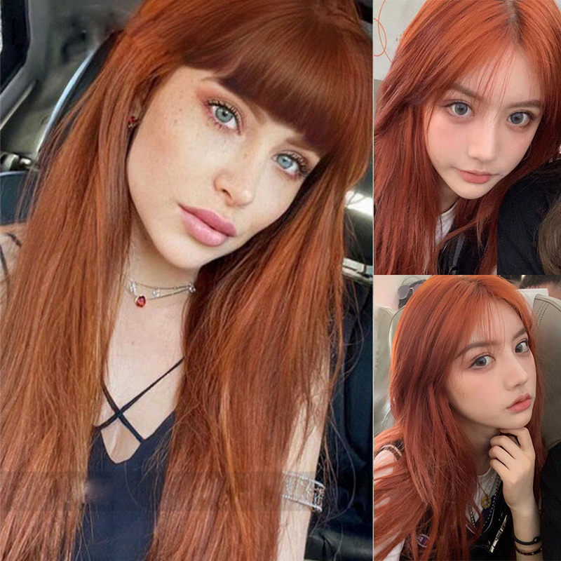 Wig Women Long Straight Hair Dirty Orange Color Hair Full-Head Wig Fashion - Image 15