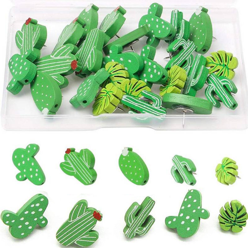 30PCS Wooden Push Pins Cactus Palm Leaf Thumb Tack Decorative Cute Pushpins for Photos Wall, Maps, Bulletin Board or Cork Boards - Image 14