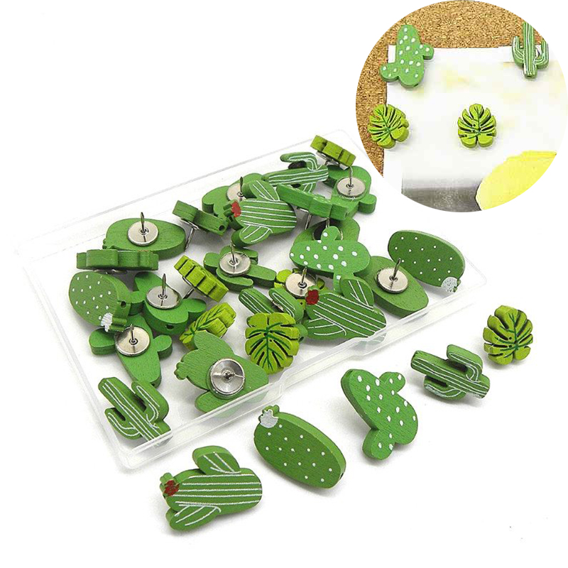 30PCS Wooden Push Pins Cactus Palm Leaf Thumb Tack Decorative Cute Pushpins for Photos Wall, Maps, Bulletin Board or Cork Boards - Image 11