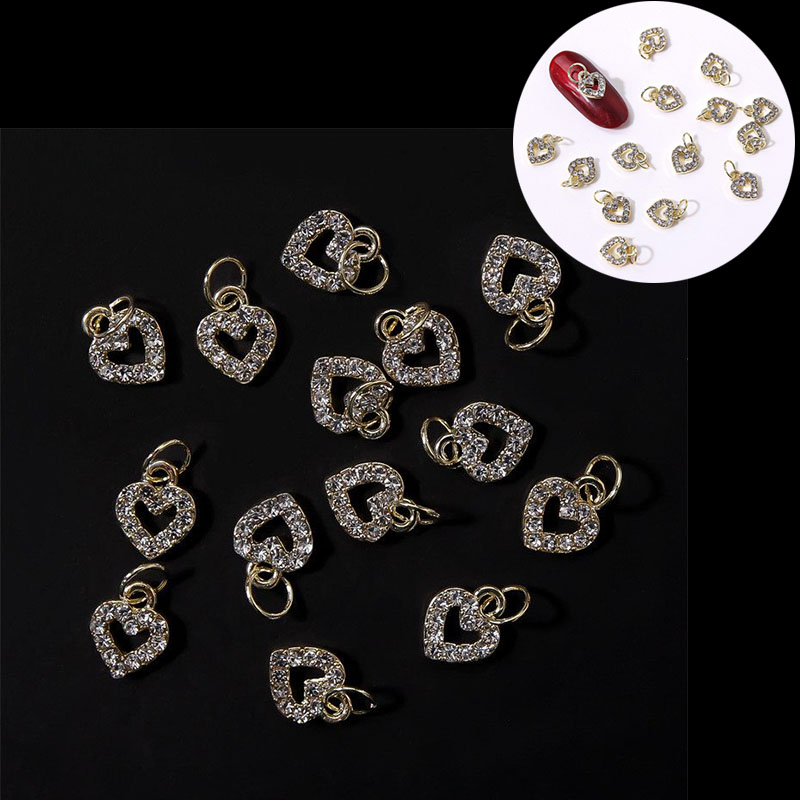 Nail love nail hollow pendant Heart-shaped alloy flash diamond nail fingertip decoration - Image 18