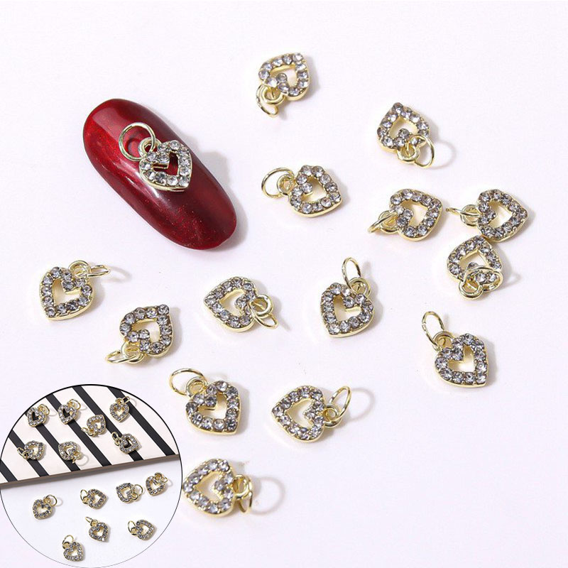 Nail love nail hollow pendant Heart-shaped alloy flash diamond nail fingertip decoration - Image 20