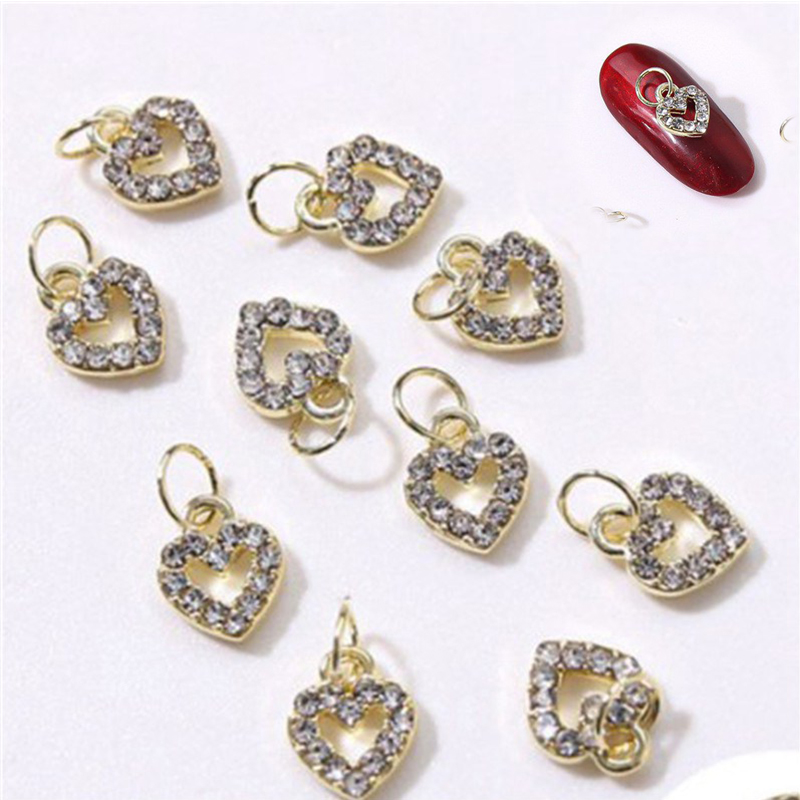 Nail love nail hollow pendant Heart-shaped alloy flash diamond nail fingertip decoration - Image 7