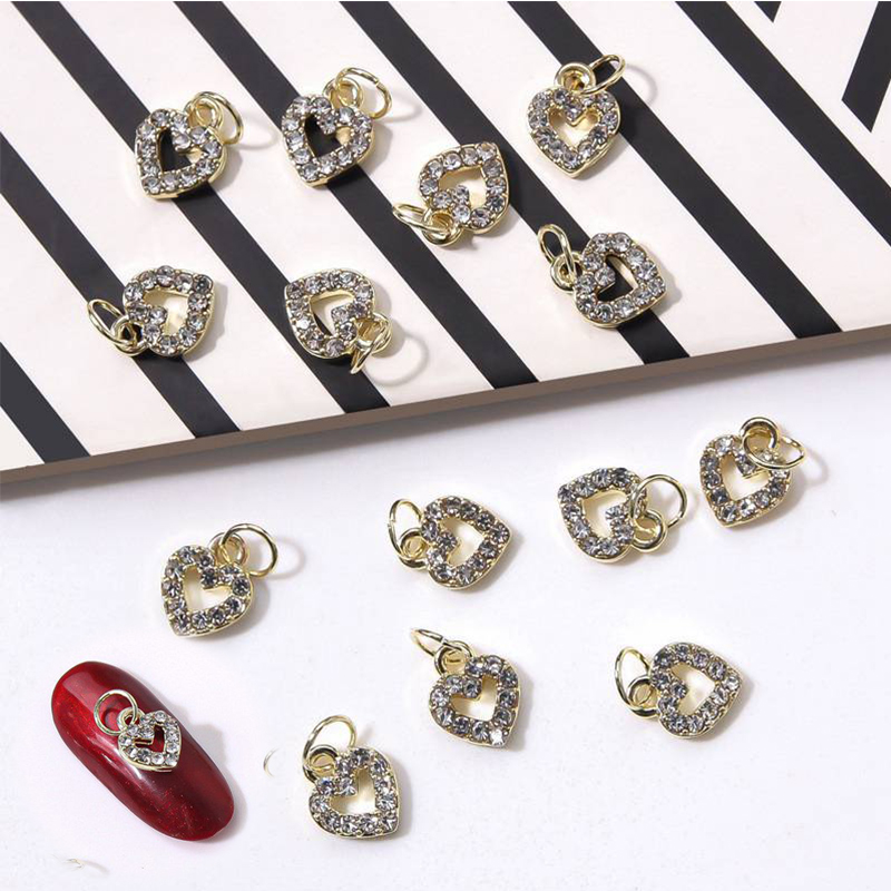 Nail love nail hollow pendant Heart-shaped alloy flash diamond nail fingertip decoration - Image 8