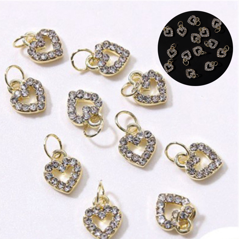 Nail love nail hollow pendant Heart-shaped alloy flash diamond nail fingertip decoration - Image 14