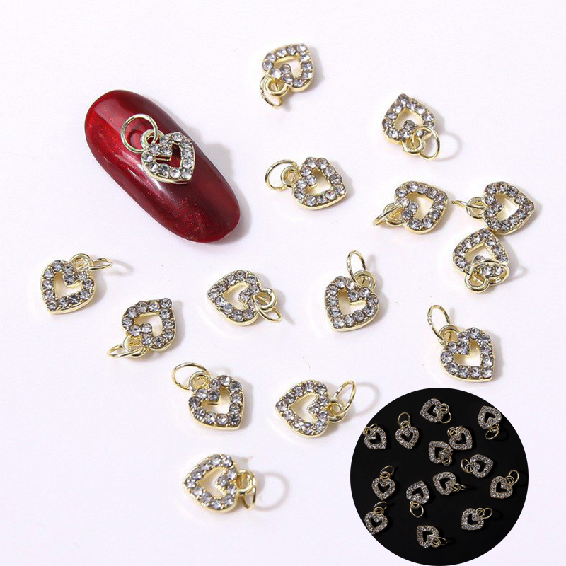 Nail love nail hollow pendant Heart-shaped alloy flash diamond nail fingertip decoration - Image 13