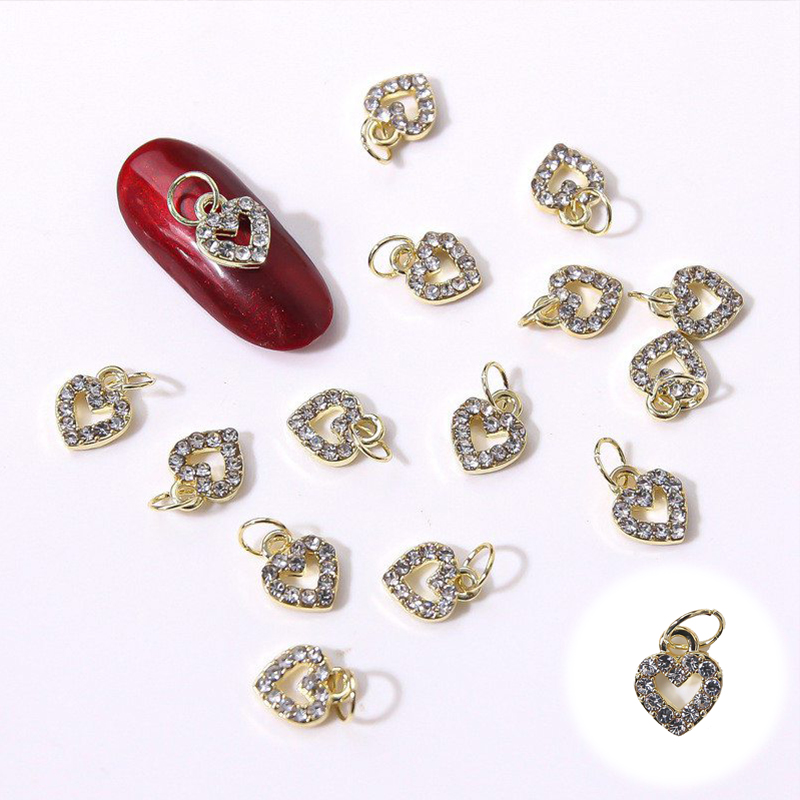Nail love nail hollow pendant Heart-shaped alloy flash diamond nail fingertip decoration - Image 9