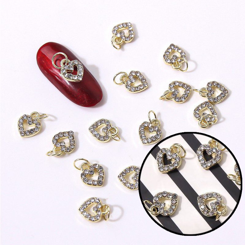 Nail love nail hollow pendant Heart-shaped alloy flash diamond nail fingertip decoration - Image 12