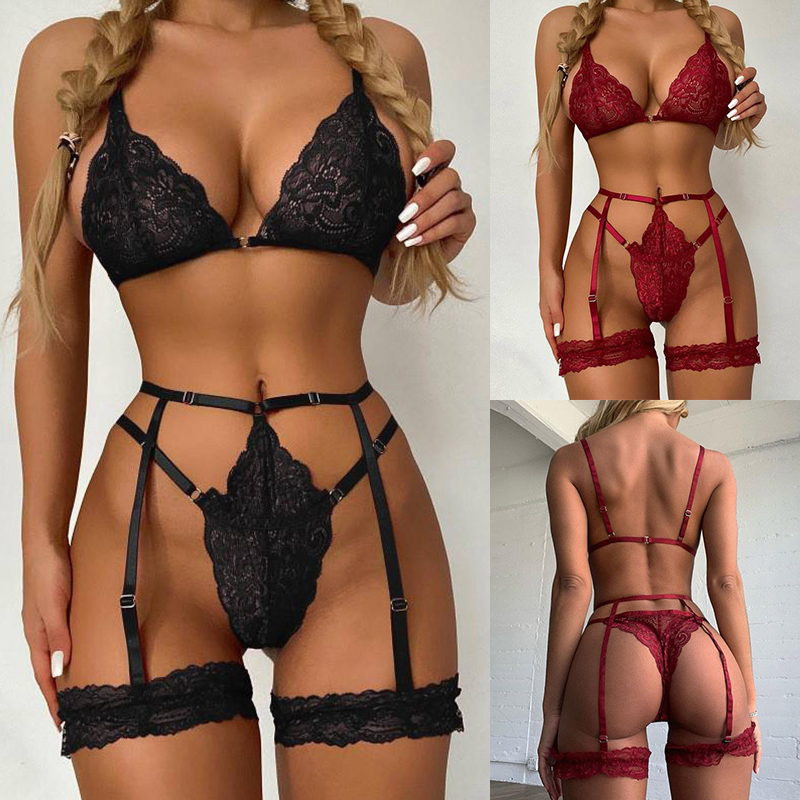 Womens Sexy Lingerie Set Lace Top Bra Ladies Thong Underwear Nightwear Gift - Image 11