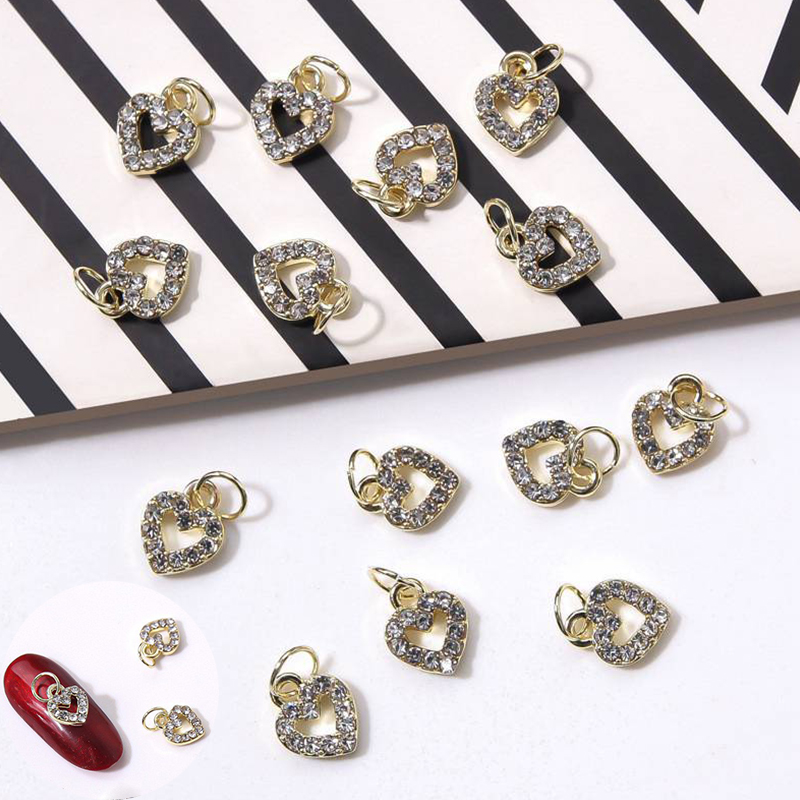 Nail love nail hollow pendant Heart-shaped alloy flash diamond nail fingertip decoration - Image 22
