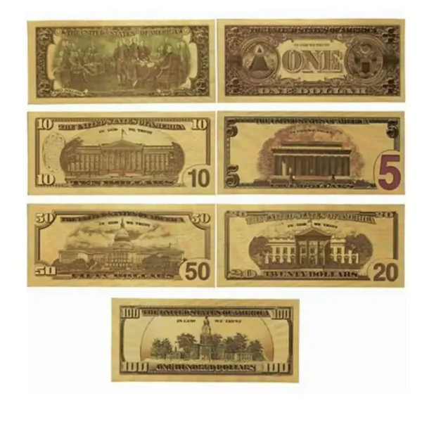 7PCS USD 1/2/5/10/20/50/100 Gold Dollar Bill Full Set Gold Banknote Non-currency - Image 4
