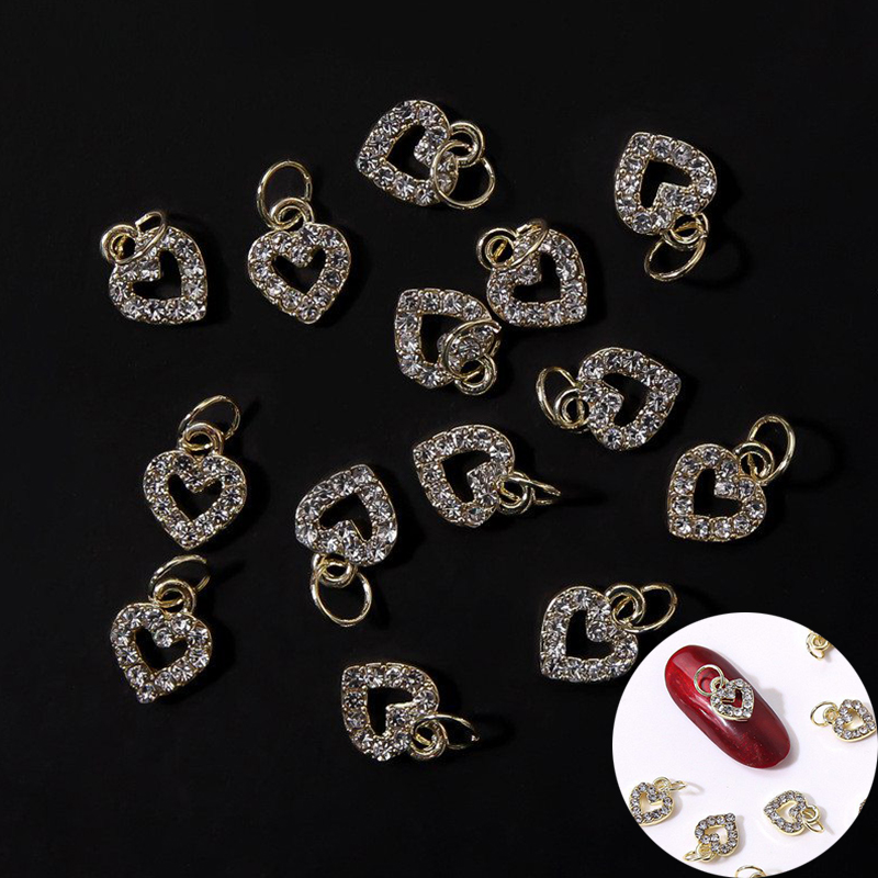 Nail love nail hollow pendant Heart-shaped alloy flash diamond nail fingertip decoration - Image 17