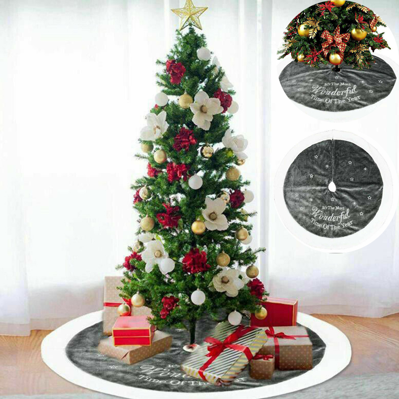 90cm Luxury Grey Fur Christmas Tree Skirt Festive Home Xmas Snowflake Decor - Image 13