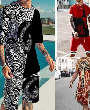 Hot Men Summer Outfit 2-Piece Set Sweatsuit Short Sleeve T Shirts and Shorts Set