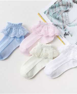 Children's Lace Socks Girls' Cotton Socks Spring and Autumn Thin Summer Japanese Lace Princess Short Socks Baby White Dance