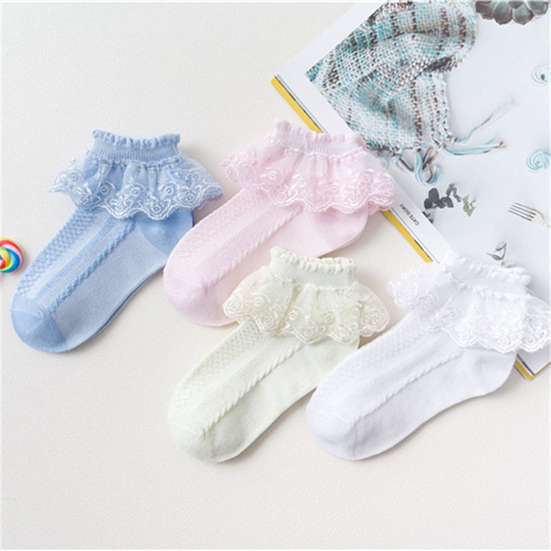 Children's Lace Socks Girls' Cotton Socks Spring and Autumn Thin Summer Japanese Lace Princess Short Socks Baby White Dance