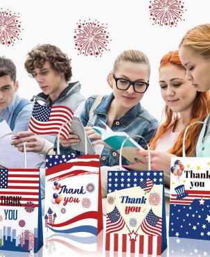 Bd124 Amazon US Independence Day Military Veterans Thankyou Party Gift Kraft Paper Portable Paper Bag