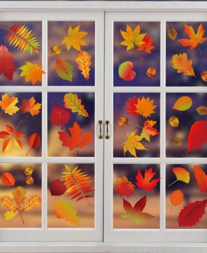 8 Sheets Maple Leaf Sticker Thanksgiving Autumn Leaves Window Decals Fall Decor