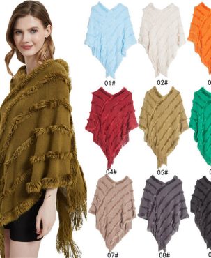 Autumn Winter V-neck Solid Color Knitted Plush Shawl Fashion Keep Warm