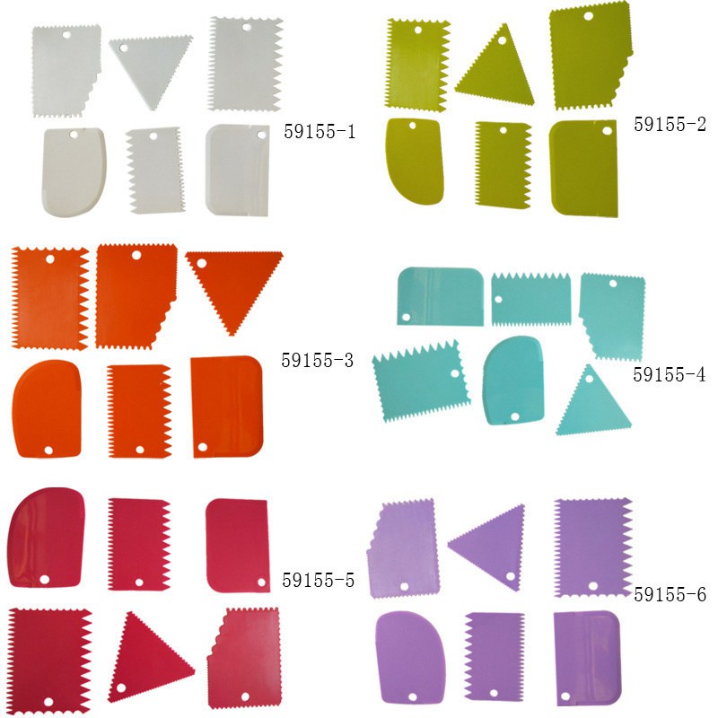 Color 6-Piece Plastic Trapezoidal Semicircle ARC Triangle Serrated Cake Cream Scraper