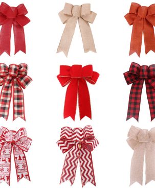 2PC Linen Christmas Bowknot DIY Accessories Christmas Tree Decor Bowknot Hanging Decor