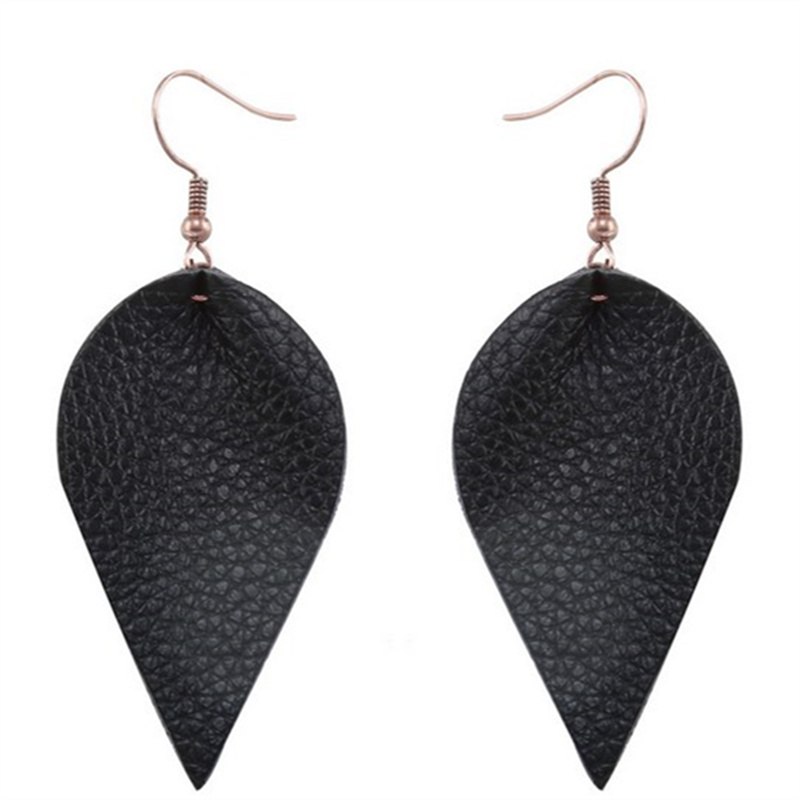 Handmade Leather Earrings Boho Leaf Teardrop Dangle Ear Stud Jewelry Women