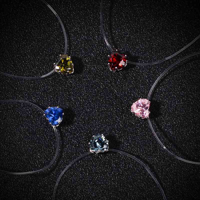 Simple Student Art Love Pendant Necklace Transparent Fish Line Color Zircon Invisible Mori Style Short Necklace