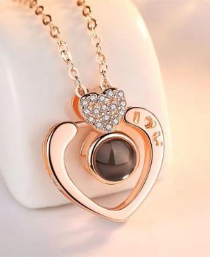100 Languages I Love You Necklace Double Heart-Shaped Collarbone Necklace TikTok Same Korean Style Diamond-Studded Necklace Female