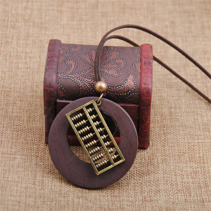 Retro Wood Necklace Female Accessories Long Sweater Chain Wholesale Ethnic Style Cotton Linen Necklace Gift Pendant Necklace Rope