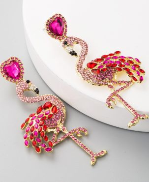 Flamingo Earrings Women's Long Rhinestone Earrings Retro Exaggerated Alloy Earrings