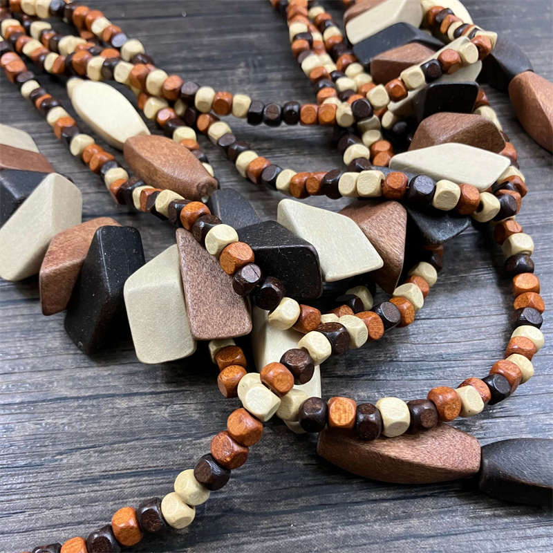 Ethnic Style Retro Wood Color Beach Pastoral Style Wooden Multi-Layer Long Necklace Jewelry - 图片 9