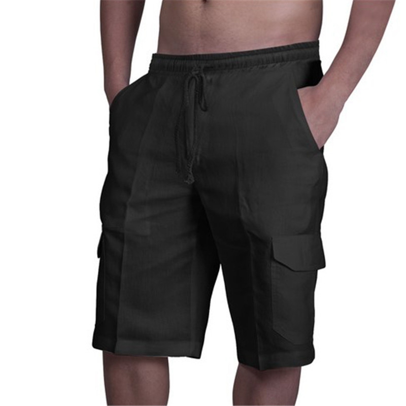 UK Mens Cotton Linen Shorts Elastic Waist Drawstring Summer Loose Casual Pants - 图片 3
