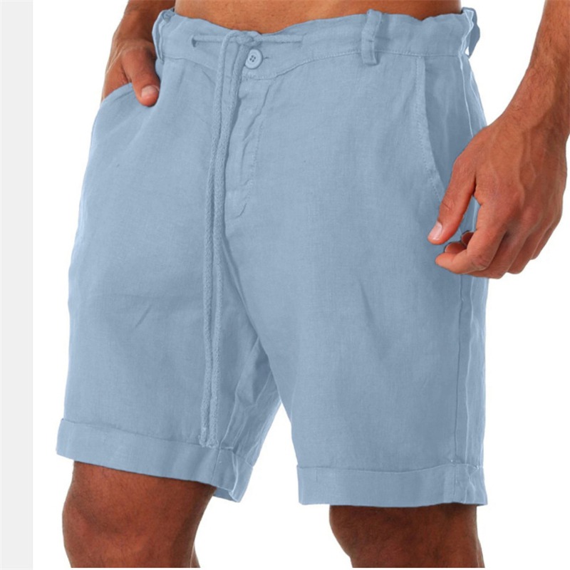 UK Mens Cotton Linen Shorts Elastic Waist Drawstring Summer Loose Casual Pants - 图片 3