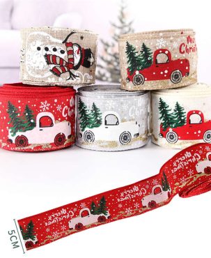5CM Christmas Ribbon Christmas Tree Decor Hanging Decor Colorful Car Printing Ribbon