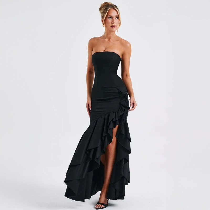 Women's Clothing Fashion Sexy off-the-Shoulder Tube Top Irregular Temperament Dress - 图片 15