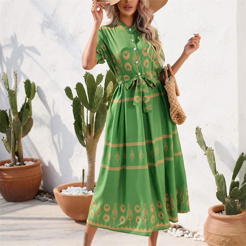 Women's Clothing Summer National Style Printing Half-Length Sleeve Dress - Image 6