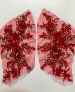 Colorful Three-Dimensional Flower Beaded Rhinestone Mesh Embroidery Fabrics Lace Applique Dress Cloth Patch