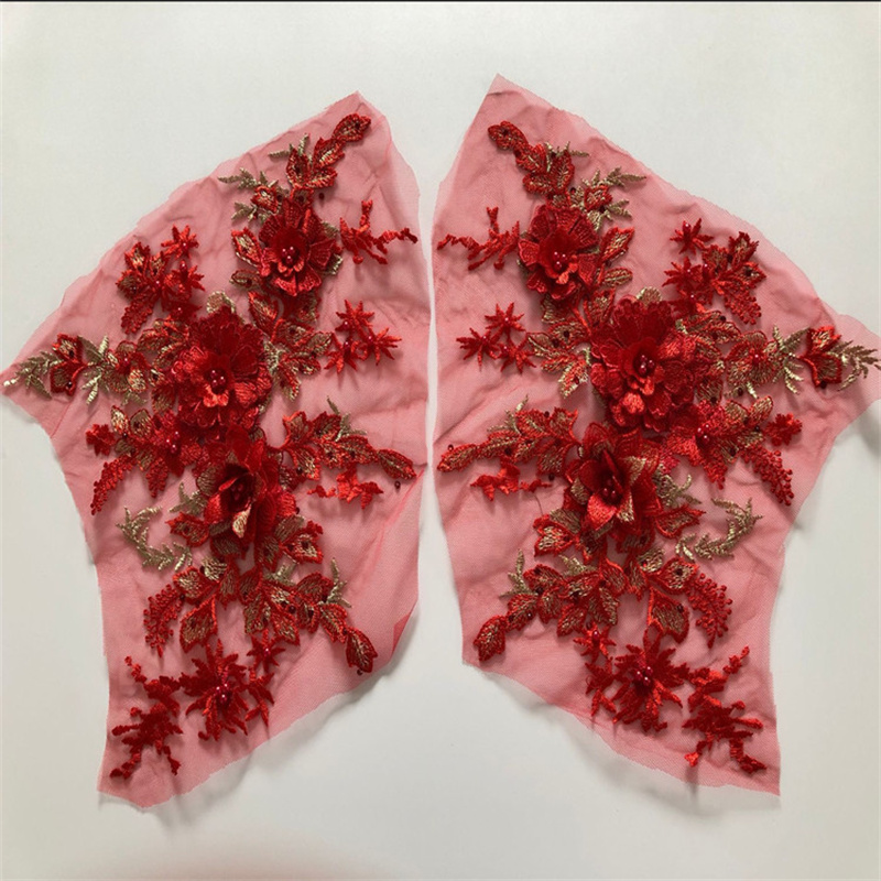 Colorful Three-Dimensional Flower Beaded Rhinestone Mesh Embroidery Fabrics Lace Applique Dress Cloth Patch