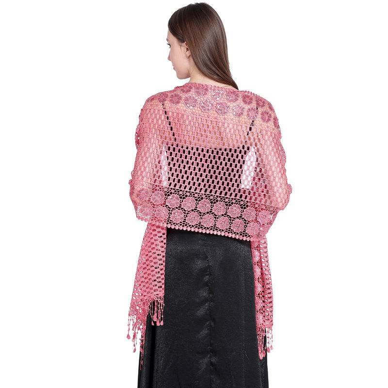 Sequin Embroidered Dress Shawl Dinner Shawl Water Soluble Sequin Tassel Shawl