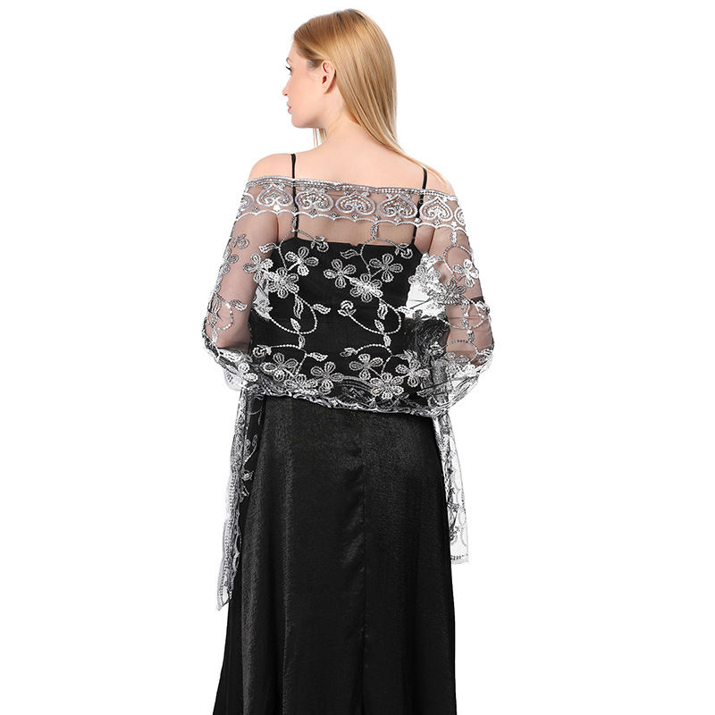 Sequined Shawl Evening Gown Cheongsam Shawl Women Scarf Fashion Pure Color - Image 2
