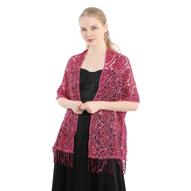 Elegant Sequined Tassel Shawl Dress Cheongsam Outerwear Shawl Sequined Shawl