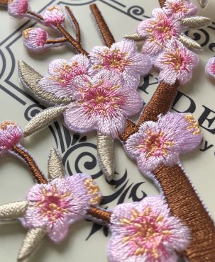 Pink Plum Blossom Embroidery Cloth Stickers Patch Hole Clothes Skirt Cheongsam Decoration Accessories Diy Adhesive