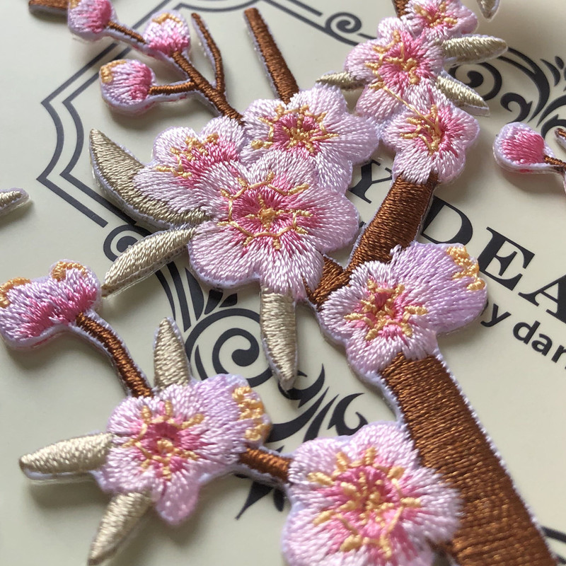 Pink Plum Blossom Embroidery Cloth Stickers Patch Hole Clothes Skirt Cheongsam Decoration Accessories Diy Adhesive