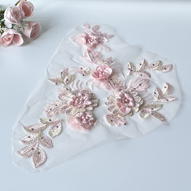 Flower Embroidered Cloth Stickers Pairs of Flower Beaded Patch Mesh Lace Clothing Ornaments Accessories Handmade Sewing Diy - 图片 12