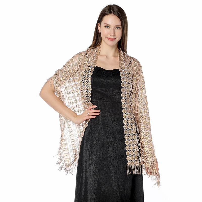 Water-Soluble Sequined Embroidered Shawl Three-Side Tassel Dress Shawl Dinner Cape Women