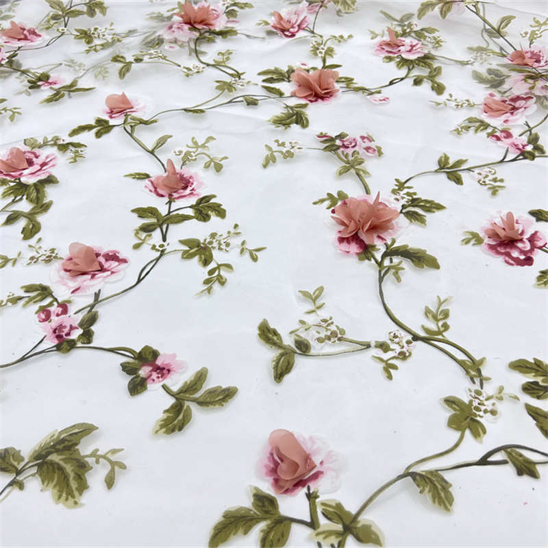 3D Handmade Flower Fabric Organza Printing Branch Embroidered Fabric Lace DIY Fabric - 图片 7