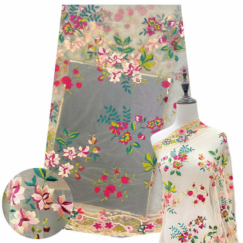 Apricot Black Water Soluble Soft Flower Embroidery Fabrics Lace DIY Fabric